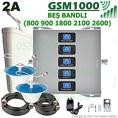 Gsm Sinyal Güçlendirici Beş Bandlı Gsm Yükseltici - 2 İç Antenli