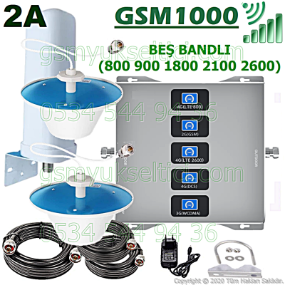 Gsm Sinyal Güçlendirici Beş Bandlı Gsm Yükseltici - 2 İç Antenli