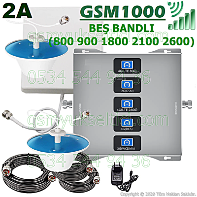 Gsm Sinyal Güçlendirici Beş Bandlı Gsm Yükseltici - 2 İç Antenli